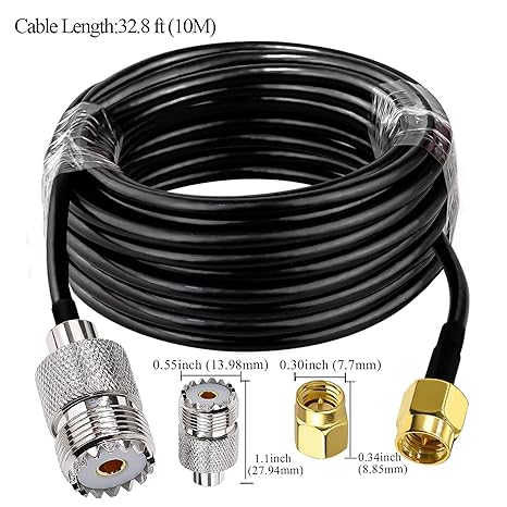 RG58 UHF Female to SMA Male Coaxial Jumper Cable 32.8ft(10M) Low Loss Extension Cable (Pack of 1)