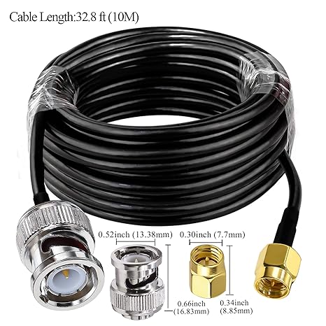 BNC Male to SMA Male Extension Cable RG58 32.8ft(10 Meter) for Antennas Wireless LAN Devices