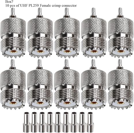 UHF Crimp On Connectors SO239 PL259 Female Jack Crimp Coax Adapter PL-259 Connector for RG316 RG179 Cable (Pack of 10)