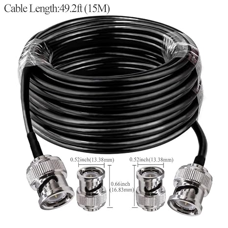 BNC Male to BNC Male RG58 50 Ohm – 49.2ft (15M) Coaxial Jumper (Pack of 1)