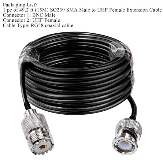 RG58 BNC Male to UHF Female Jumper Cable 49.2ft(15M)