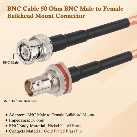 ABONIX RG316 BNC Male to BNC Female Bulkhead Mount Cable 2FT (60cm), Pack- 1