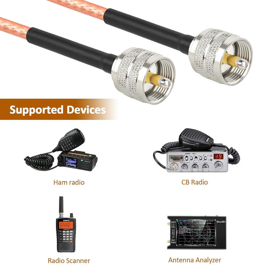 ABONIX RG316 UHF Male to UHF Male Coaxial Cable 2FT, Pack-1