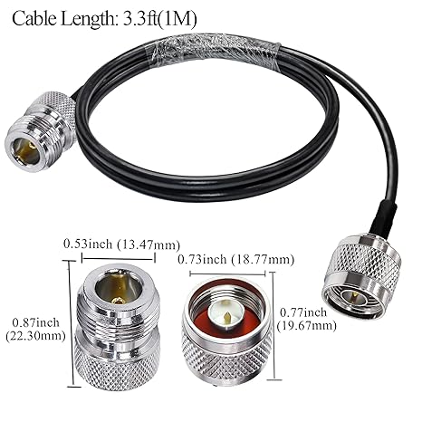 RG58 Coaxial Jumper Cable (1m/3.3ft) – N Male to N Female, Low Loss RF Extension -Pack -1