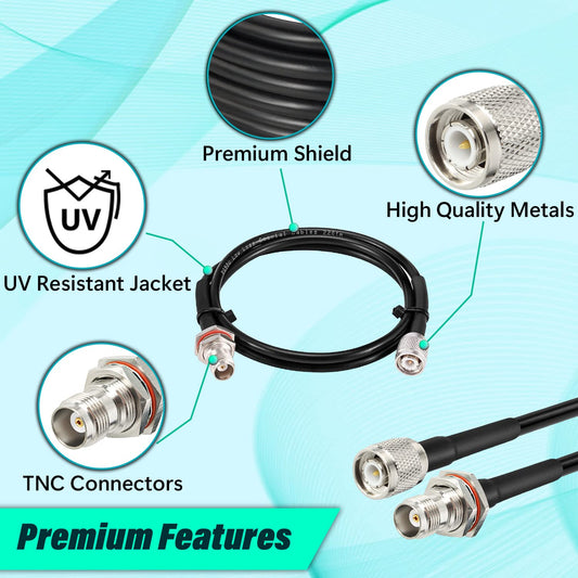 ABONIX RG58 TNC Male to TNC Female Bulkhead RF Cable 10M (32.8FT), 50 Ohm