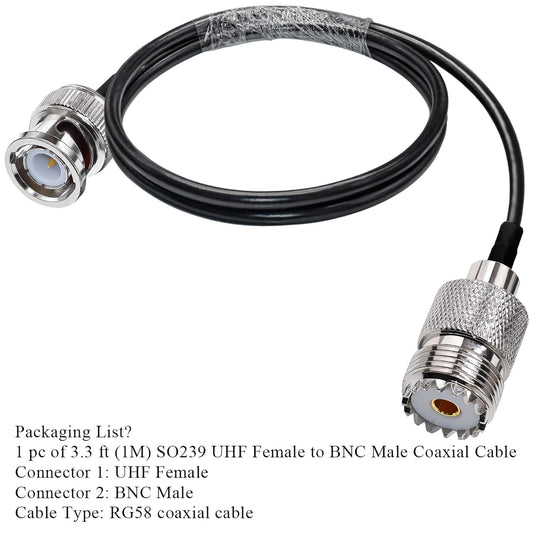 RG58 Low Loss Cable 3.3 feet (1M) BNC Male to Female Extension Cable