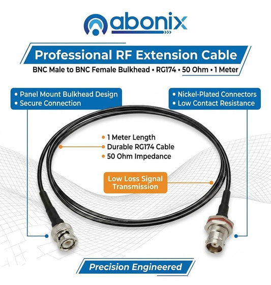 ABONIX BNC Male to BNC Female Bulkhead RF Coaxial Cable 1M (3.3FT), RG174 50 Ohm