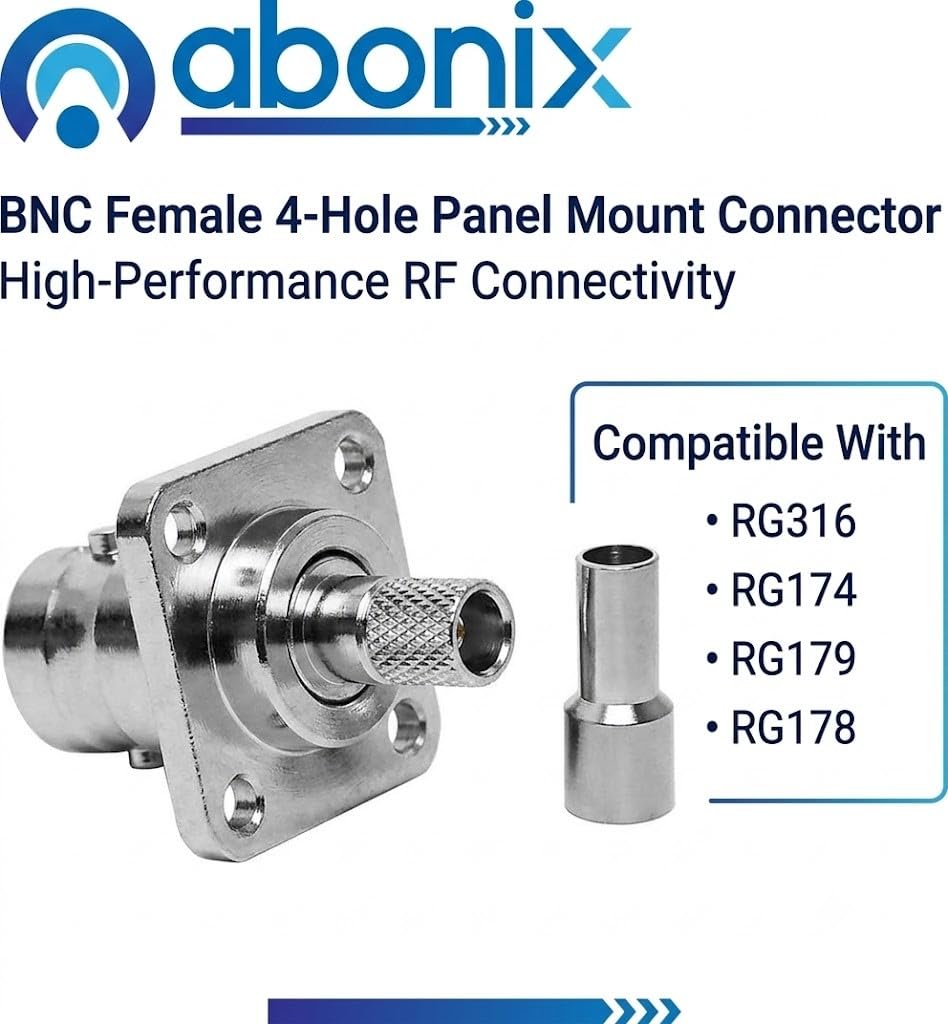 ABONIX BNC Female 4-Hole Crimp Connector for RG316/RG174- Pack- 3