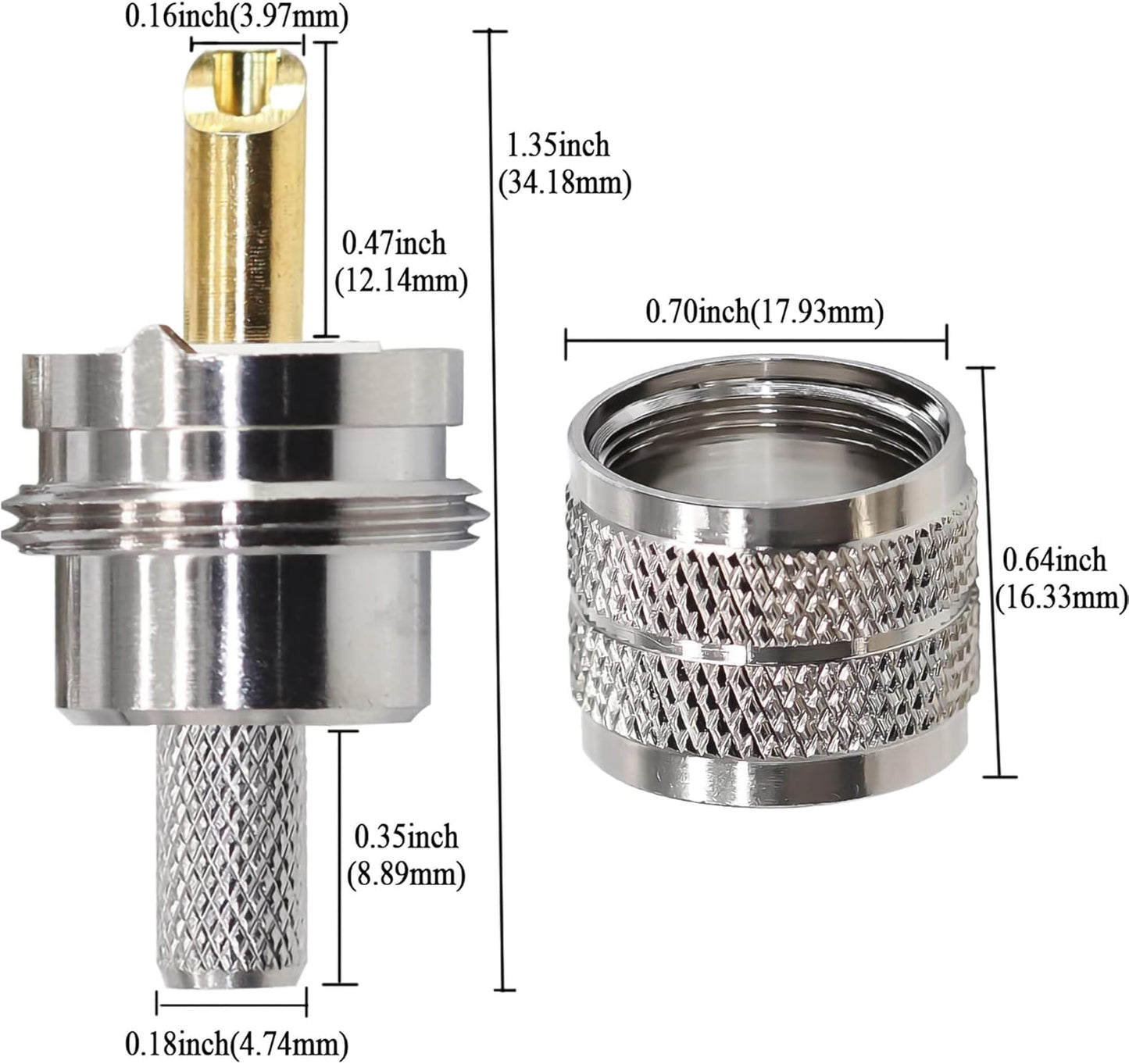 PL-259 UHF Male Plug Crimp Coax Connector Adapter for RG58 RG142 -Pack -3