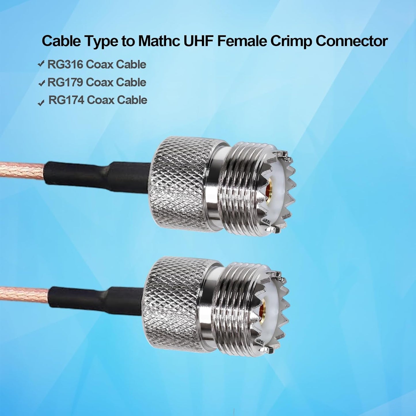 ABONIX SO239 PL259 UHF Female Crimp Connector for RG316 & RG179, Pack- 6