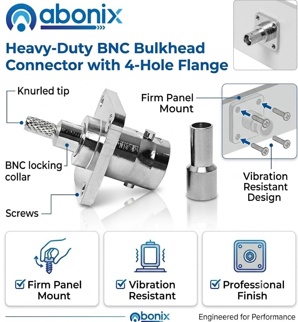 ABONIX BNC Female 4-Hole Crimp Connector for RG316/RG174- Pack- 2
