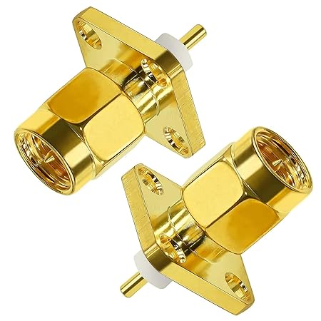 SMA Male 4-Hole Panel Mount Solder Post Plug Jack Connector (Pack of 2)