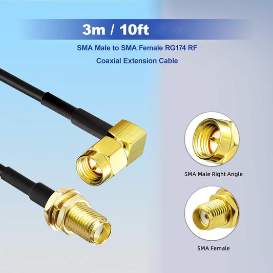 ABONIX RG174 Right Angle SMA Male to SMA Female Bulkhead Cable 3M (10FT)