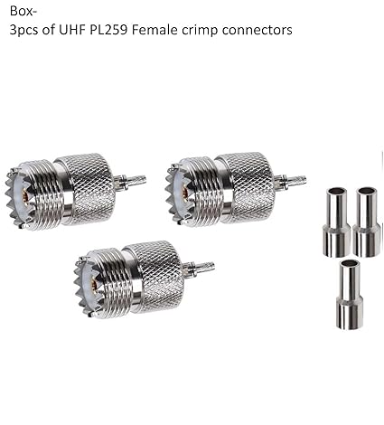 UHF Crimp On Connectors SO239 PL259 Female Jack Crimp Coax Adapter PL-259 Connector for RG316 RG179 Cable (Pack of 3)
