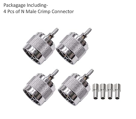 N Male Crimp Connector N Type Plug Adapter for Cable RG316 and RG178 Low Loss High Frequency RF Coaxial Connector (Pack of 4)