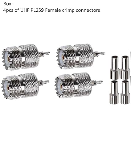 UHF Crimp On Connectors SO239 PL259 Female Jack Crimp Coax Adapter PL-259 Connector for RG316 RG179 Cable (Pack of 4)