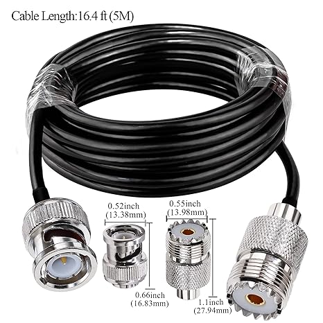 BNC Male to UHF Female Jumper Cable Low Loss RG58 Extension Cable 16.4ft(5M)