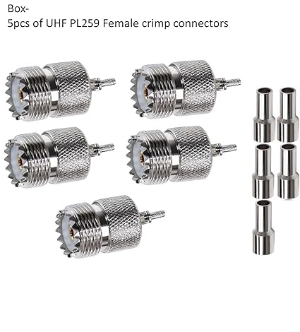 UHF Crimp On Connectors SO239 PL259 Female Jack Crimp Coax Adapter PL-259 Connector for RG316 RG179 Cable (Pack of 5)
