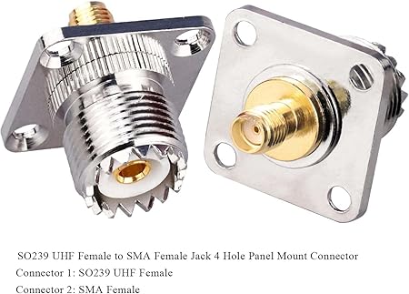 UHF Female to SMA Female 4-Hole Flange Panel Chassis Mount RF Coax Adapter - Pack - 3