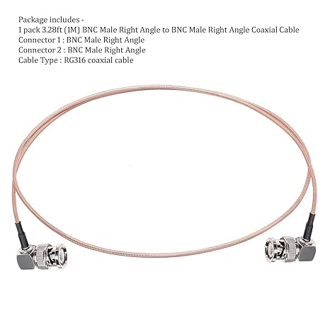 RG316 BNC Male to BNC Male Right Angle Coaxial Extension Cable (1 Meter / 3.28ft, 50 Ohm) -Pack -1