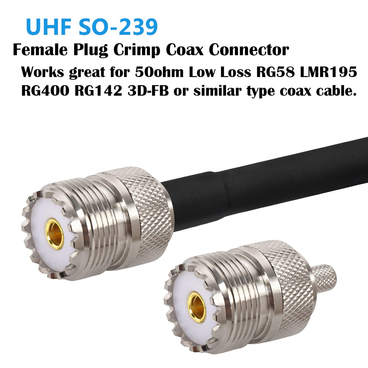 UHF Crimp Connectors SO239 PL259/RG-58 Female Jack Crimp Coax Adapter -Pack -10
