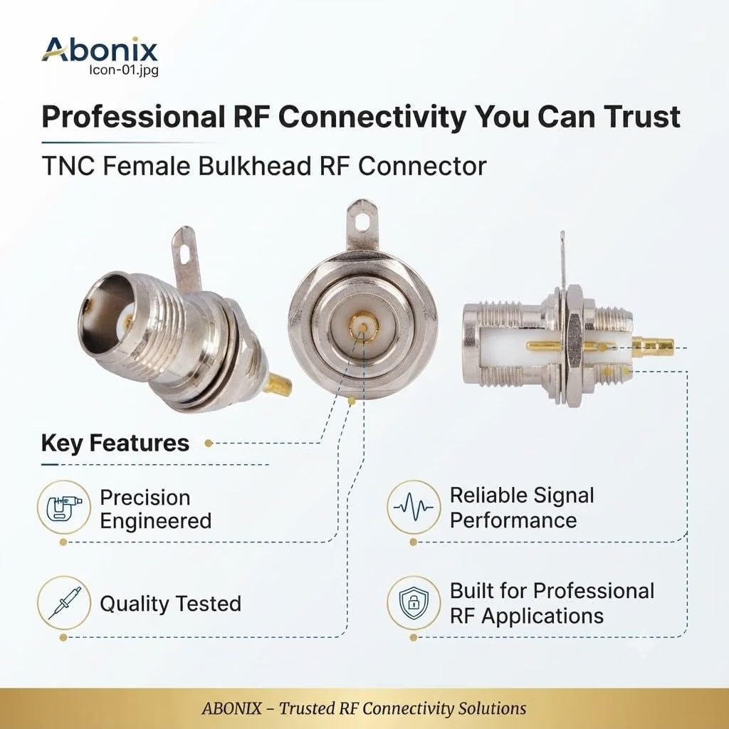ABONIX TNC Female Bulkhead RF Connector, Solder Panel Mount, 50 Ohm, Pack of 2