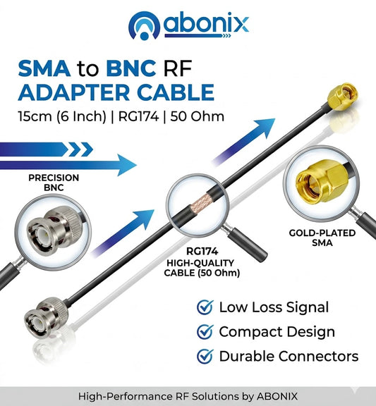 SMA Male to BNC Male RF Coaxial Cable – RG174 Adapter Cord, 15cm / 6in -Pack -1