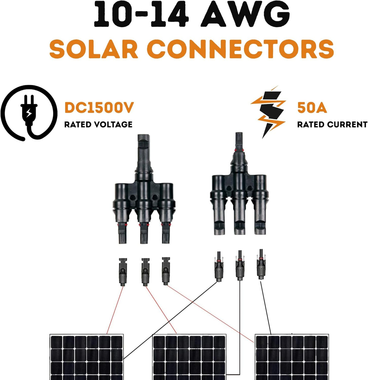 MC4 T Branch Connector 3 to 1 Solar Panel Parallel Adapter (MFF + MMF) – Pack 2