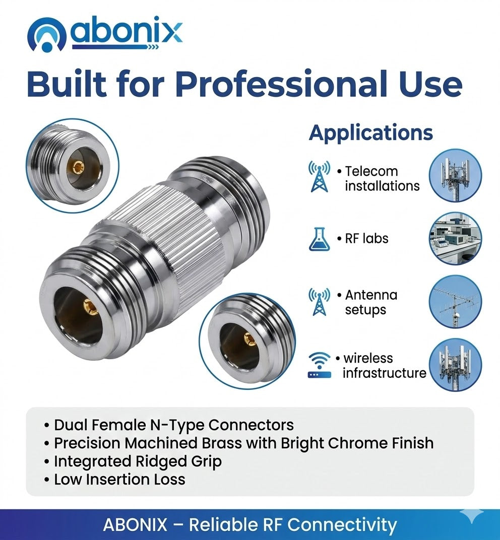 ABONIX N Female to N Female RF Adapter, 50 Ohm Coaxial Connector- Pack- 1