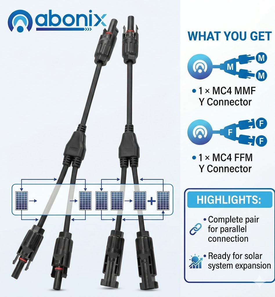 ABONIX MC4 Y Splitter Connector, 1 Pair Solar Panel Parallel Adapter Cable (M/FF + F/MM)