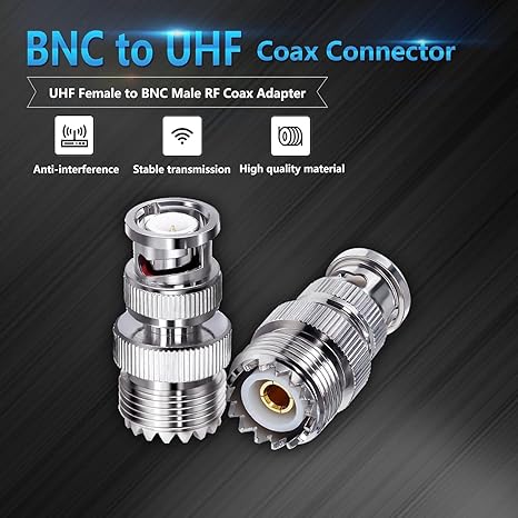 UHF Female to BNC Male Connector Low Loss Ham Radio Coax Adapter (Pack of 4)
