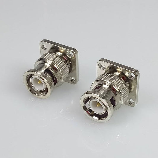 BNC Male 4 Holes Flange Panel Mount Solder Post Plug Connector -Pack -2