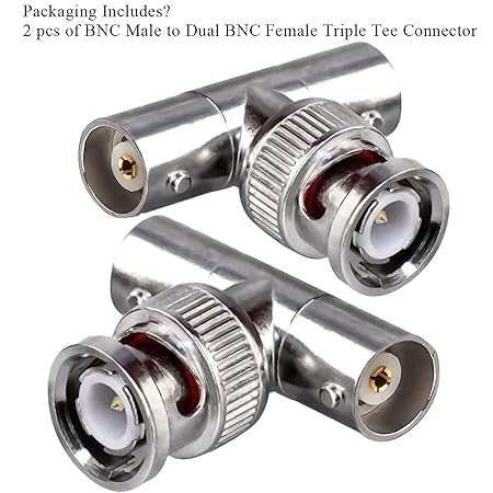 BNC Tee Adapter BNC Male to Dual BNC Female RF Coaxial Adapter - Pack - 2