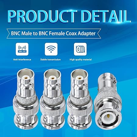 BNC Male to BNC Female RF Coaxial Connector Adapter (Pack of 4)