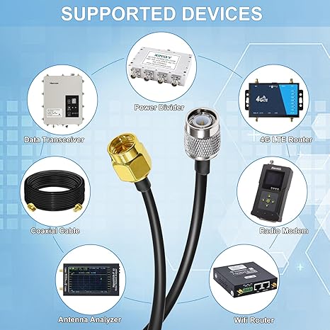 RG58 TNC Male to SMA Male Coaxial Jumper Cable 49.2ft (15M) Low Loss Extension Cable (Pack of 1)