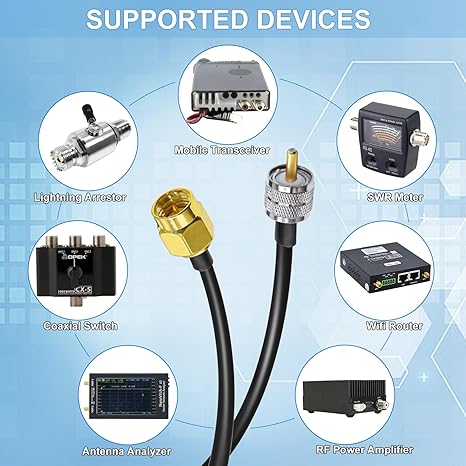 RG58 UHF Male to SMA Male Coaxial Jumper Cable 5M (16.4 ft) Low Loss Extension Cable (Pack of 1)