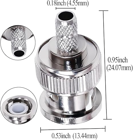 BNC Male Crimp Coaxial Adapter Connector for Cable RG58 -Pack -4