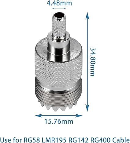 UHF Crimp Connectors SO239 PL259 Female Jack Crimp Coax Adapter PL-259 Connector for RG58 RG142 Cable (Pack of 5)