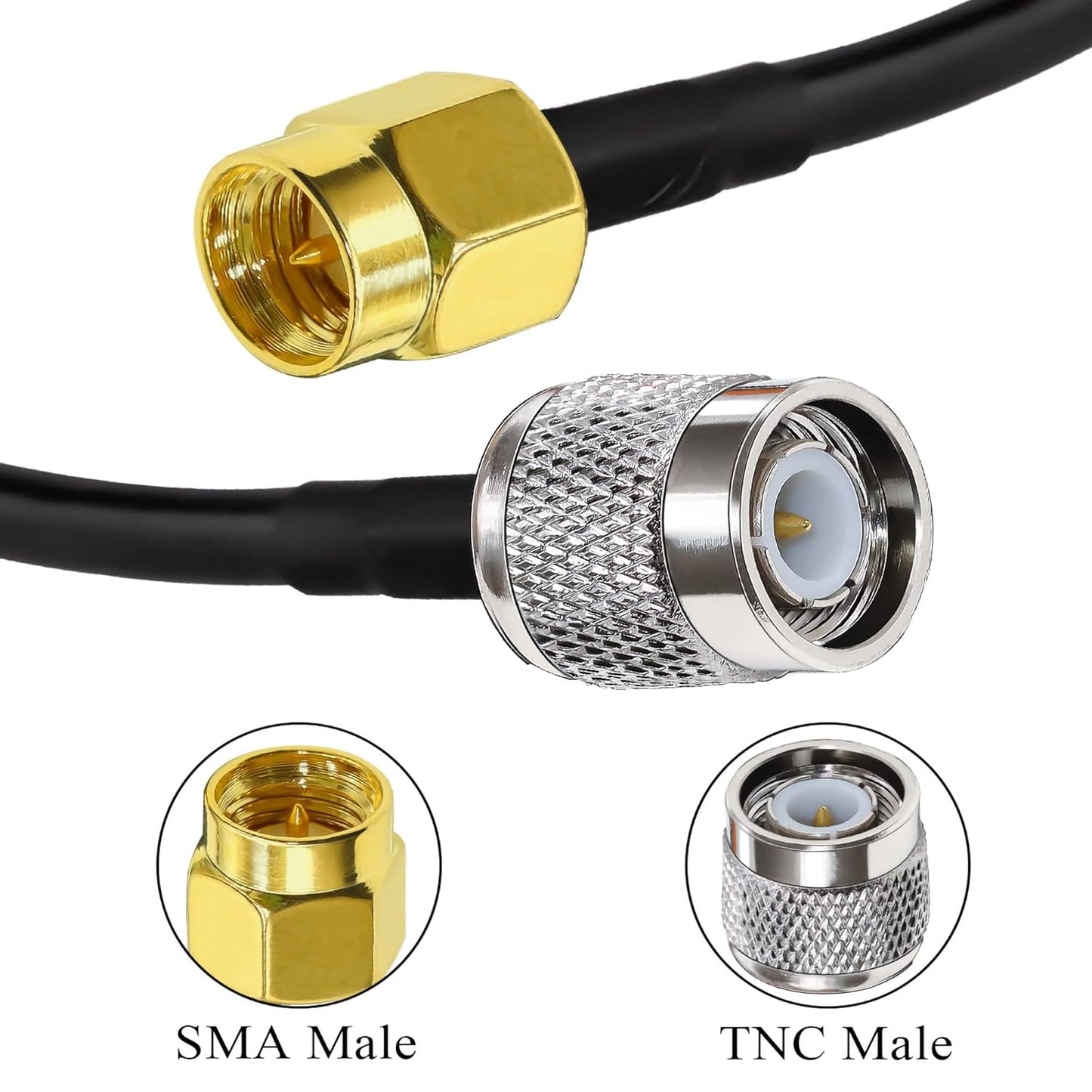 RG58 TNC Male to SMA Male Coaxial Jumper Cable 6.6ft(2 Meter) Low Loss Extension Cable (Pack of 1)