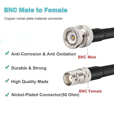 RG58 BNC Male to BNC Female Coaxial Jumper Cable 3.3ft(1 Meter) Low Loss Extension Cable - Pack - 1