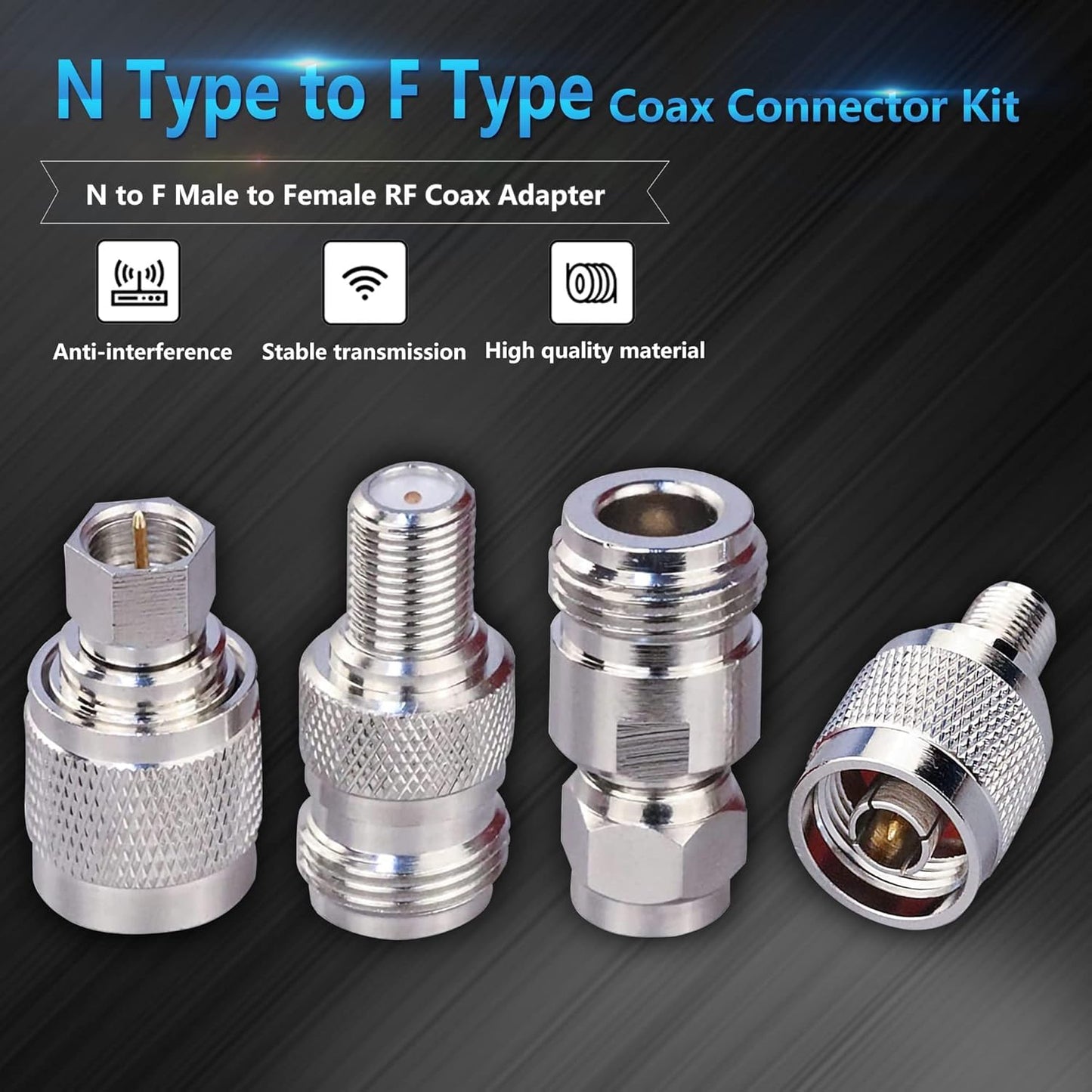 ABONIX N to F Adapter Kit 4 PCS, N Male to F Female RF Coaxial Connector Set