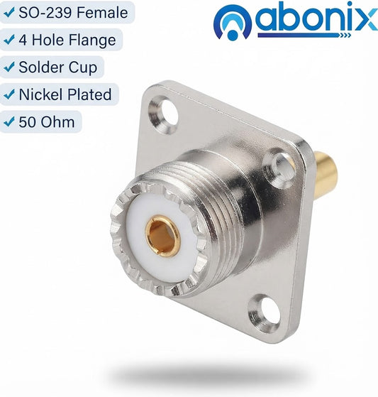 UHF Female 4 Hole Connector Flange Panel UHF RF Adapter UHF Female Plug PL259 Solder Cup Connector - Pack - 5