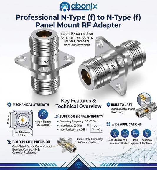 N-Type Female to Female 4 Hole Flange Panel Mount RF Coax Adapter - Pack - 2