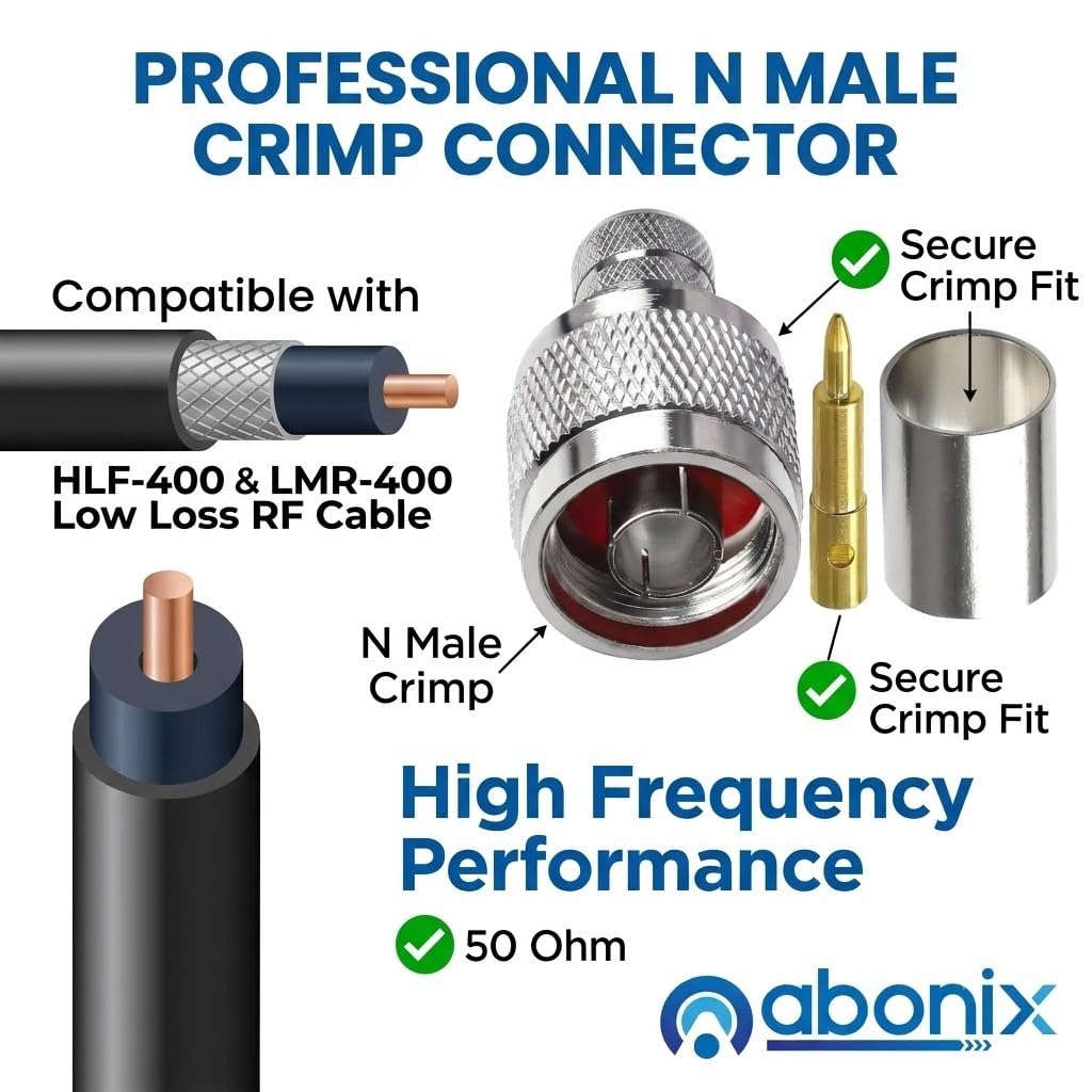 ABONIX N Male Crimp Connector N Type Plug Adapter, Pack- 3