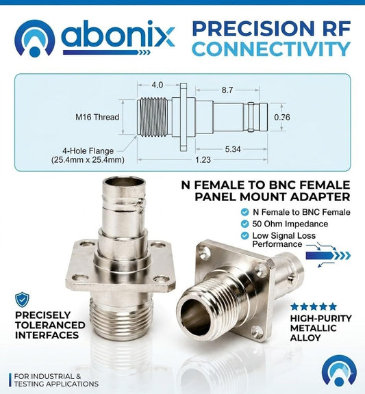 N Type Female to BNC Female 4 Hole Flange Panel Mount Coax Adapter - Pack - 2