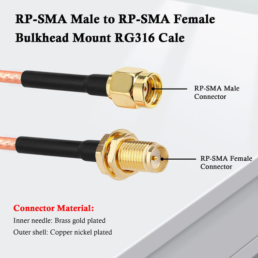 RG316 RP-SMA Male to RP-SMA Female Extension Cable 1FT