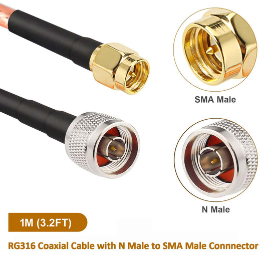 ABONIX SMA Male to N Male RG316 Cable 1M, 50 Ohm RF Antenna Extension Cable Pack- 1