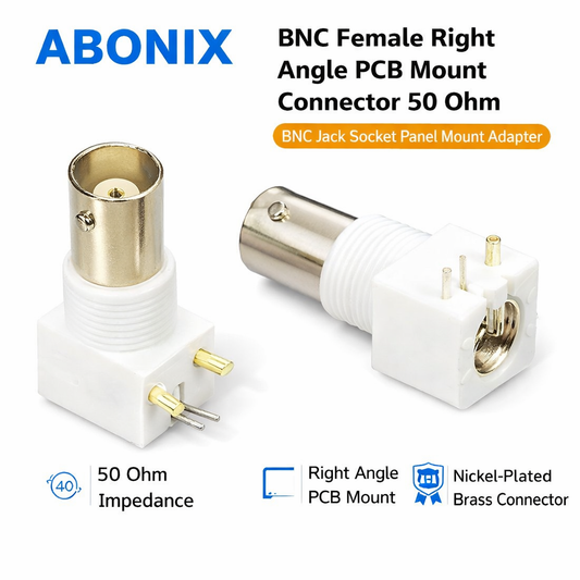 BNC Female Right Angle Solder PCB Mount with Nut Bulkhead Connector - Pack - 2