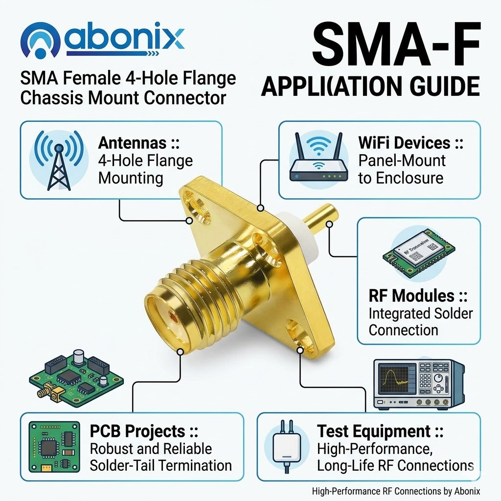SMA Female 4 Hole Panel Mount Solder Connector - Pack - 2