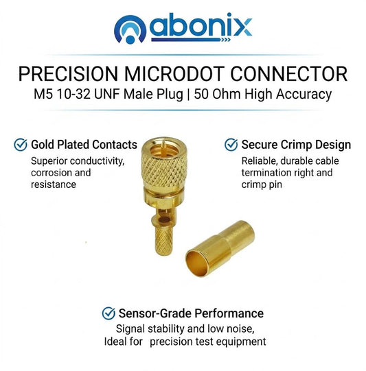 ABONIX M5 10-32 UNF Microdot Male Crimp Connector for RG-316/RG-174, Gold Plated 50 Ohm- Pack- 1